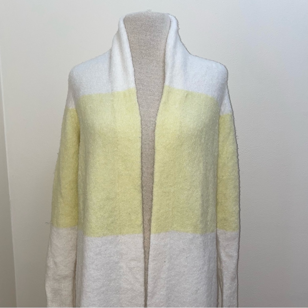 Anthropologie LTD Open Front Yellow/White Wool Blend Cardigan Sweater Size Small - Picture 8 of 15